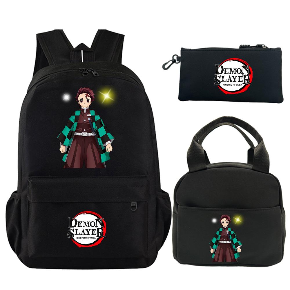 3Pcs/set Anime Demon Slayer Printed Backpack with Shoulder Bag Pencil Case for Teenager Student Large Capacity Waterproof Schoolbag