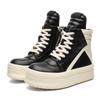 2024 Genuine Leather European & American Trendy Men's High-Top Black & White Thick-Soled Short Boots with Inverted Triangle Design