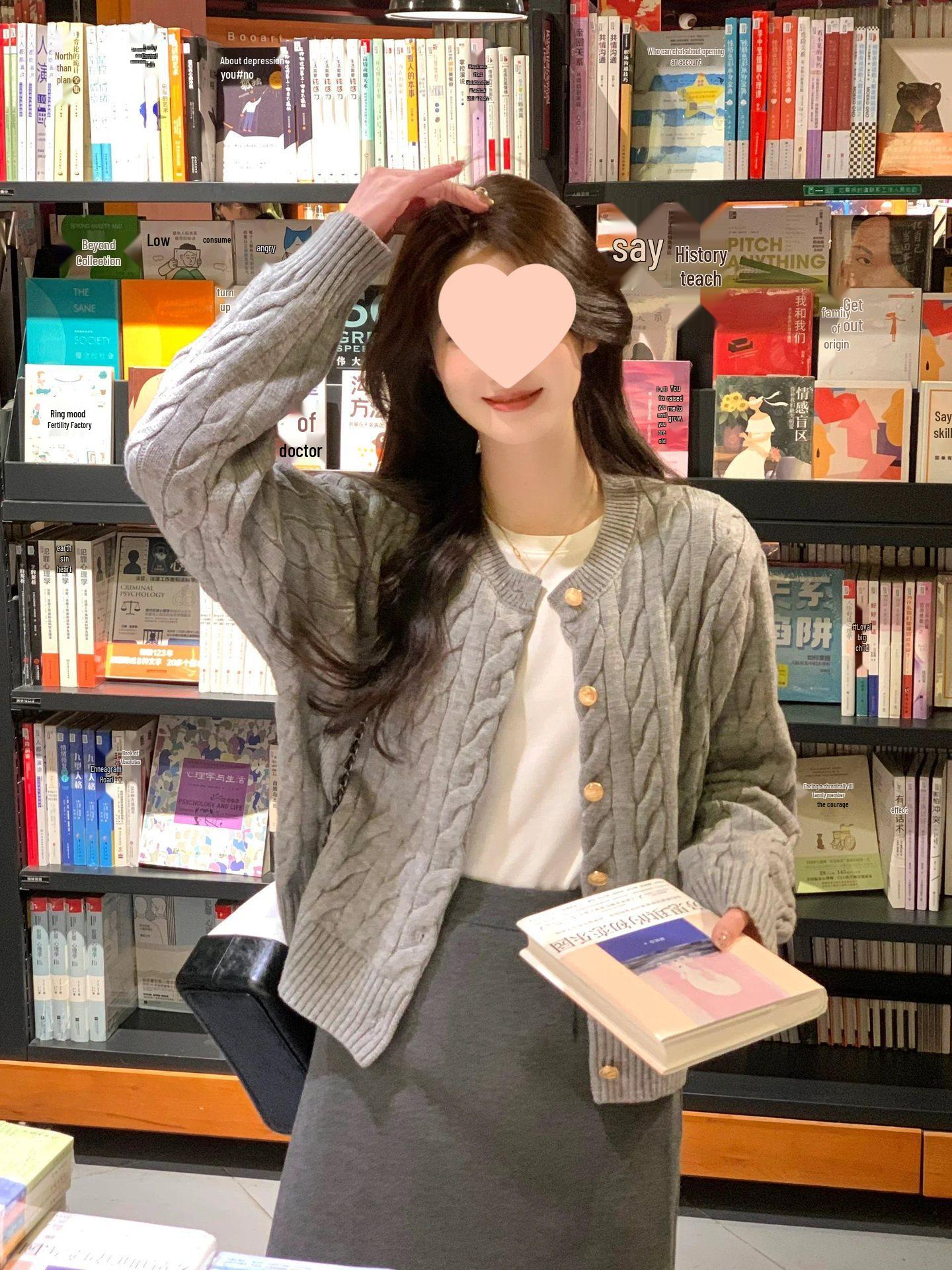 

Женский серый кардиган крупной вязки - Весна/Осень 2025 Корейский стиль Маленький свитер L (105-115 jin)