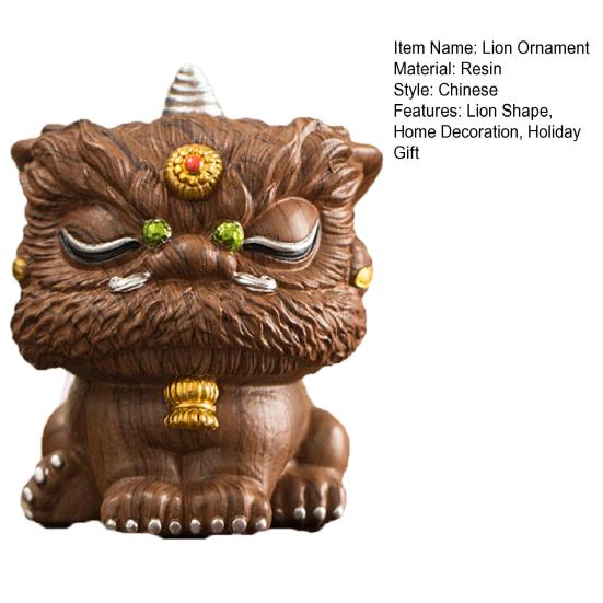 Yousheng Chinese Style Lion Figurine Cartoon Guardian Lion Resin Statue Home Office Feng Shui Decoration Ornament Holiday Housewarming Gift
