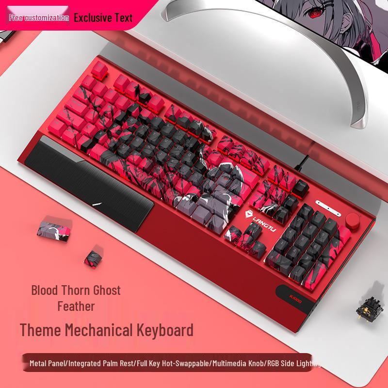 Langtu K1000 Mechanical Gaming Keyboard with Blue Switches - Custom PBT Theme for Girls & Office Use