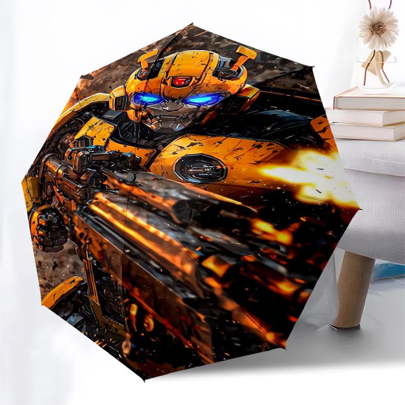 Transformers, Bumblebee Themed Automatic Opening and Closing Umbrella, Compact Travel Umbrella, Lightweight and Portable, Suitable for Beach