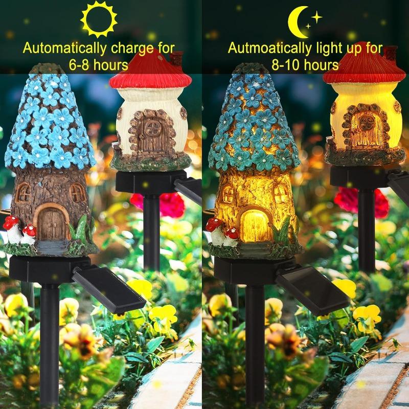 New Solar Resin Flower House Lights, Courtyard Decoration Lights, Lawn Lights, LED Lights, Outdoor Waterproof Landscape Lights