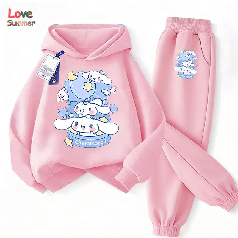 

Милий худі та штани Cinnamoroll 2 шт. Дитячий мультяшний одяг із собакою для дівчинки, дитячий світшот 2 шт., костюм з капюшоном, дитячий повсякденний спортивний костюм 110CM