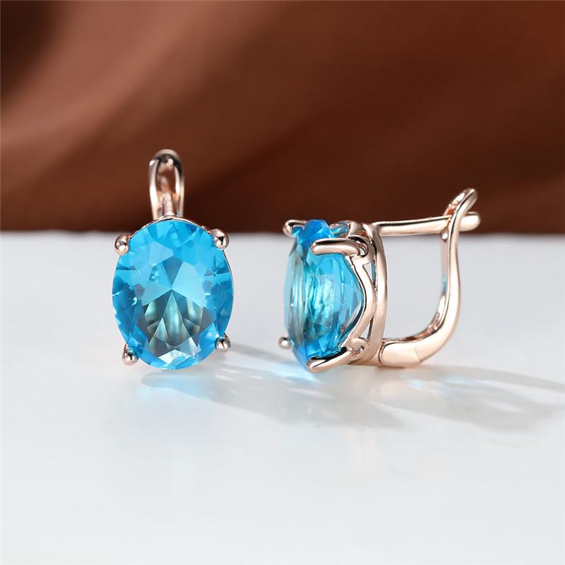 Crystal Female White Red Oval Stone Clip Earrings Rose Gold Color Multicolor Zircon  Wedding Jewelry For Women