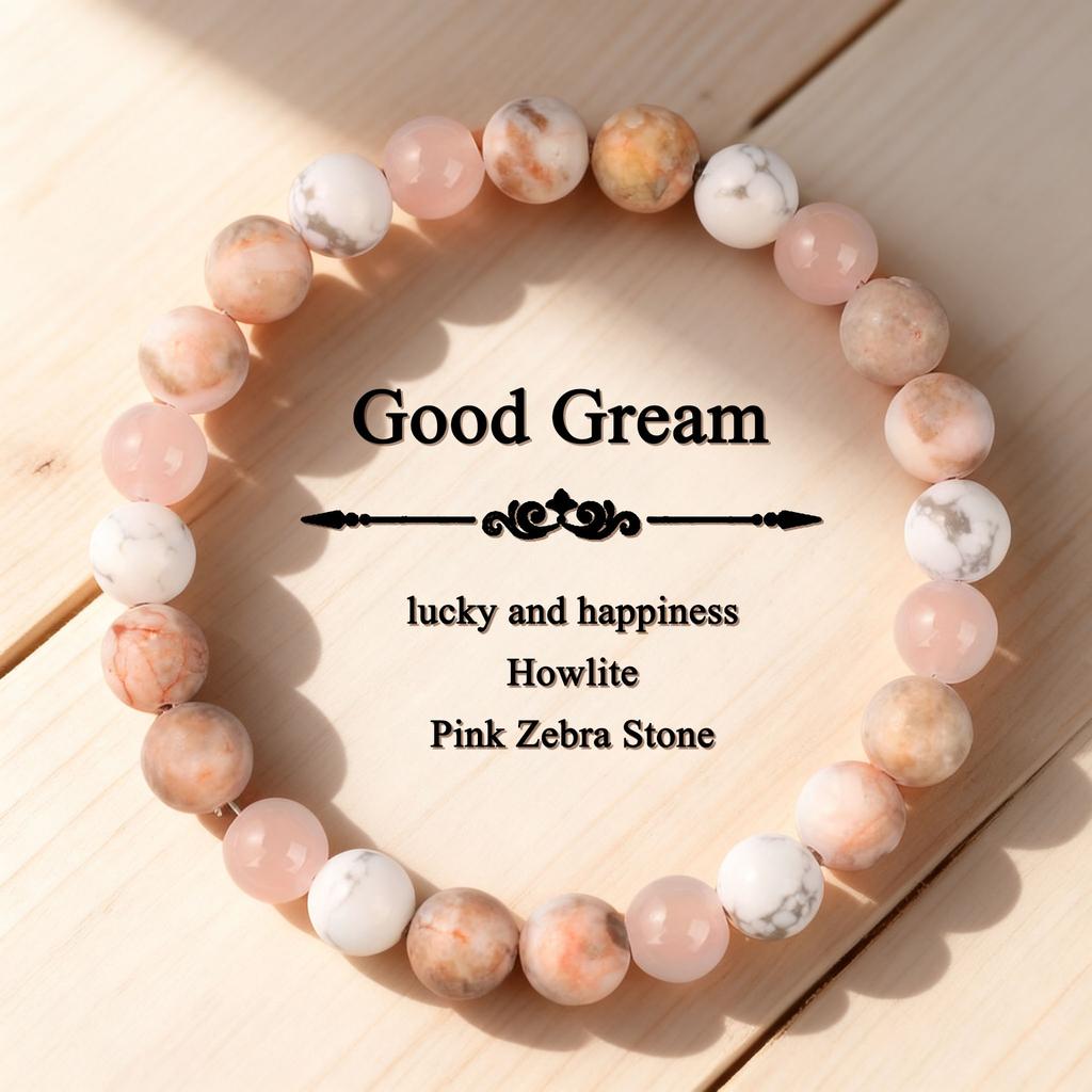 Festive Gifts Pink Zebra Jasper Rose Quartz White Howlite Beaded Bracelet Soft Natural Fashion Jewelry For Women Daily Wear Gift
