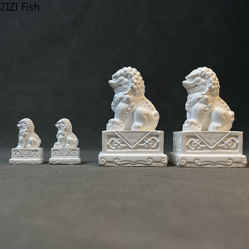 Chinese Stone Lion Plaster Statue Table Decoration Creative Feng Shui Landscape Ornaments Sculpture Room Aesthetic Decor