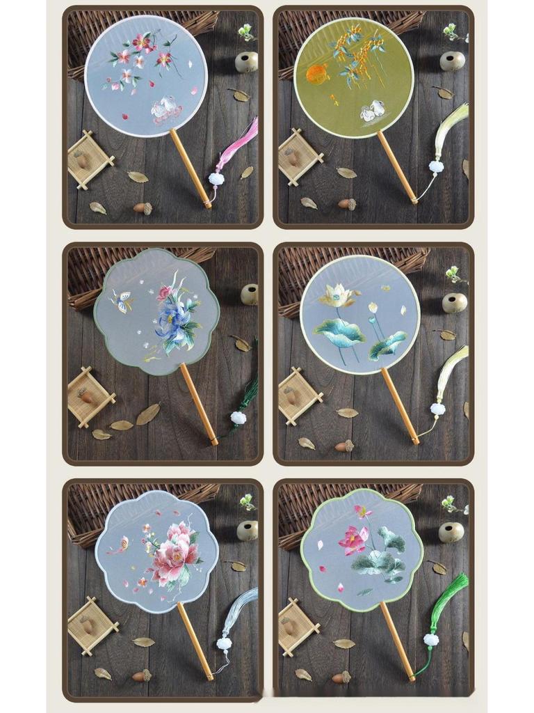 Zweiseitig bestickter runder Fächer im antiken Stil, Hanfu Su-Stickerei, vielseitiger Tanzfächer, chinesischer Stil