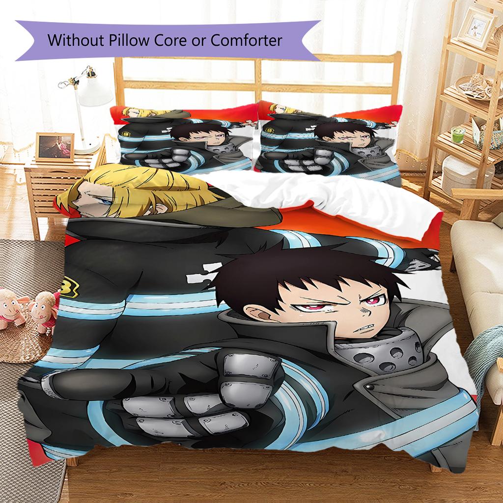 Fire Force  Pattern Bedding,Quilt Set Quilt Cover Pillowcase Home Birthday Gift (1 * Duvet Cover + 2 * Pillowcase, Without Core)