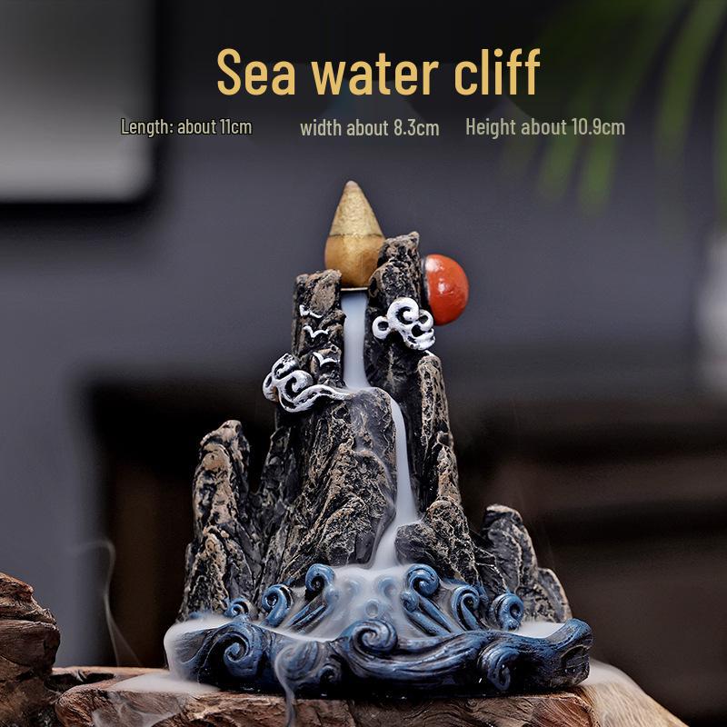 Creative Resin Backflow Incense Burner with Flowing Cloud Smoke Effect and Incense Cones - Entrance Ornament
