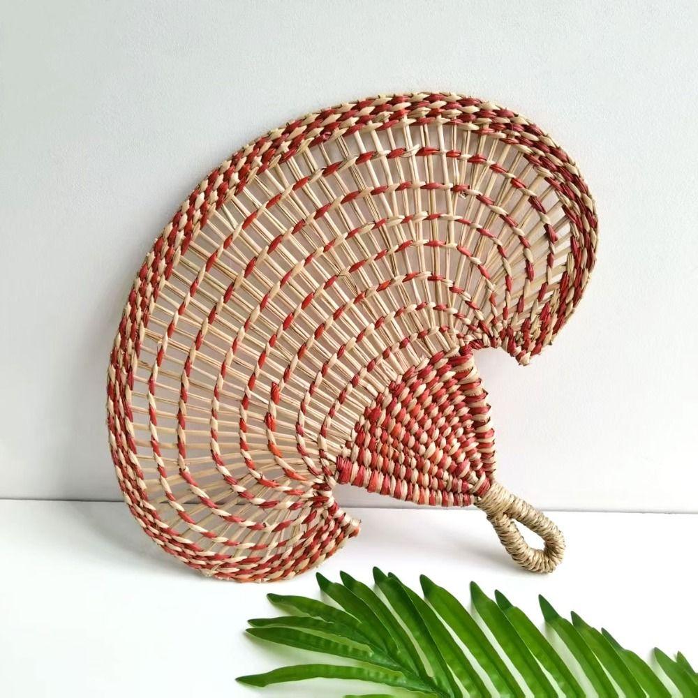 Bohemian Decorative Handmade Fan Colorful Hand Braided Fan Durable Hand-woven Straw Fan  Outdoor