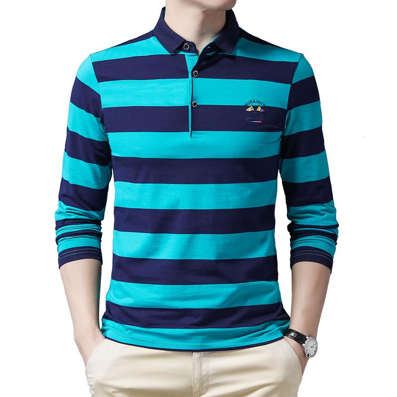 Neues Sommerstreifen-Stickerei Herren Streetwear Polohemd Baumwolle Freizeit Oberteil Mode Street Langarm Herrenbekleidung