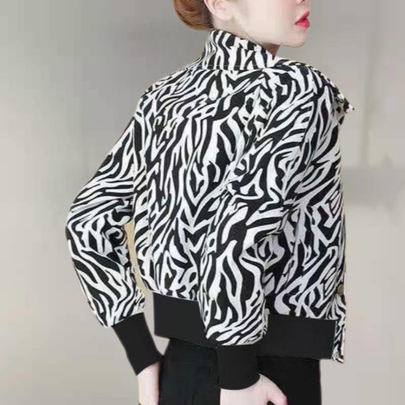 

Весенне-осенний модный тренд Свободного кроя Повседневное Пальто с воротником-стойкой Леопардовый принт Вестернизированное Короткое Универсальное Женское Пальто XXL чёрный