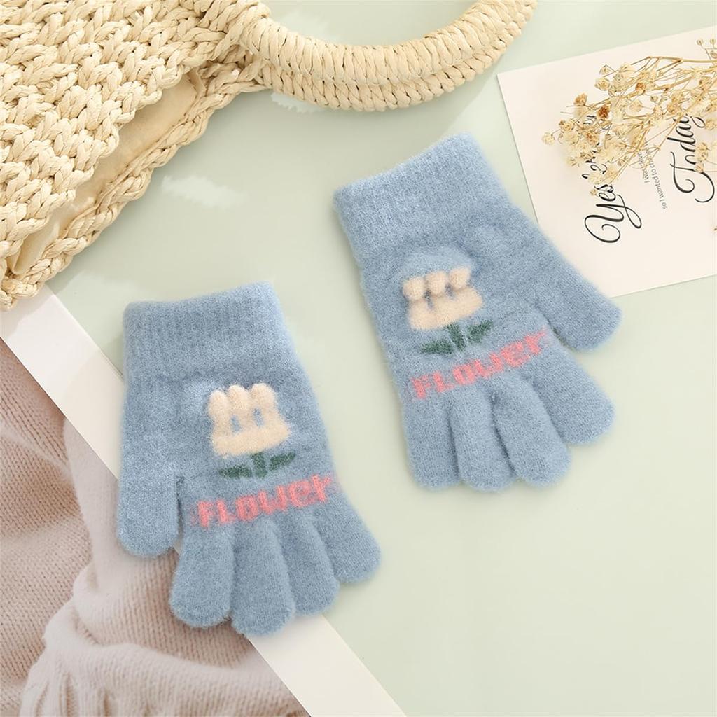 VIISEN Popular Gloves for Ages Cute and Perfect for Winter and Cycling Size Ages Kids' Gloves, Five-Finger Girls, 2-5, Warm, Outings, School, (Blue,
