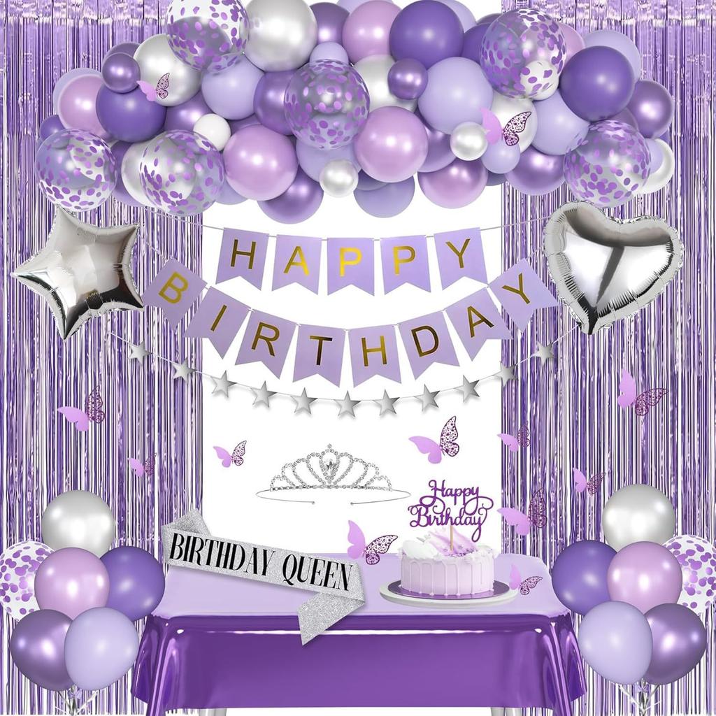 Birthday Party Decorations Rain Curtain Background Flag Cake Power Strip Paper Flower Ball Aluminum Film Balloon Set
