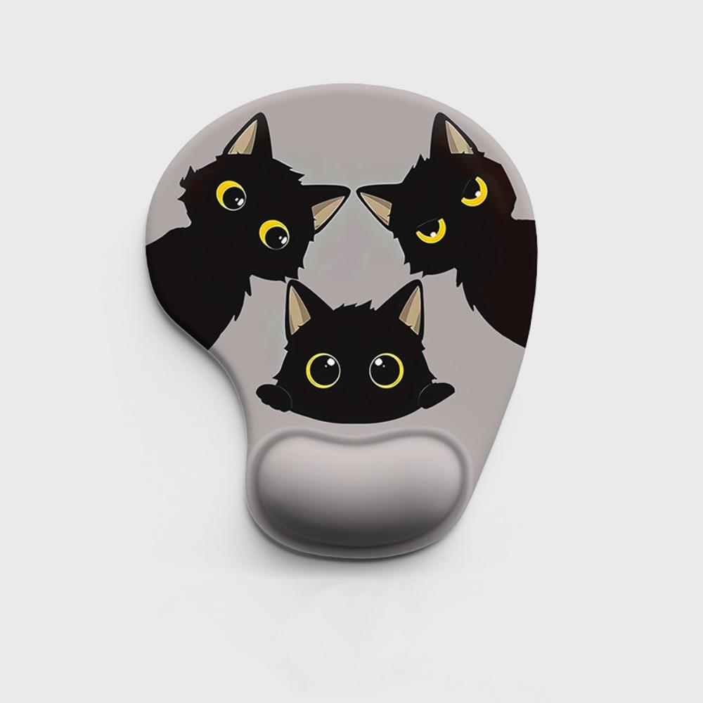 

Ергономічний килимок для миші з підтримкою зап ястя, дизайн Кіт-Миша , милий мультяшний кіт, тварина, для дому та офісу, чорний Style 3