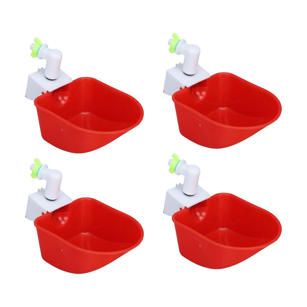 4 Set Automatic Poultry Fount Plastic Waterer Bowl with Hose Attachment for Game Bird Universal Red