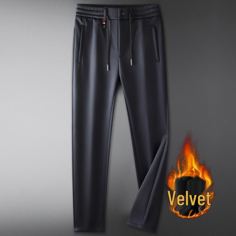 Men's Plus Size Autumn Fleece-Lined Sweatpants - Elastic Waist, Straight Leg Casual Pants
