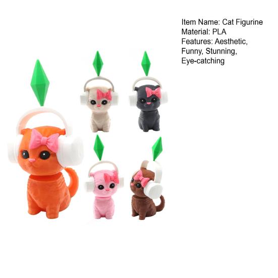 Cute Cat Figurine 3D Printed Shaking Head Cat Sculpture with Spring for Car Dashboard Home Office Desktop Decor Collectible Animal Ornament for Game