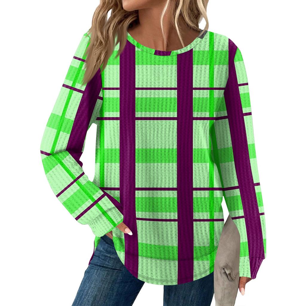 Women's Fashion Casual Loose Round Neck Long-sleeve Printed Top