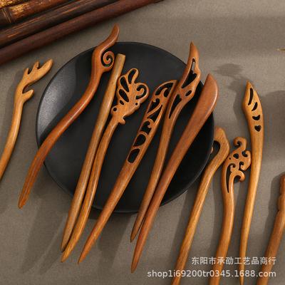 Ancient Green Sandalwood Retro Hairpin for Women - Wood Craft Updo Accessory