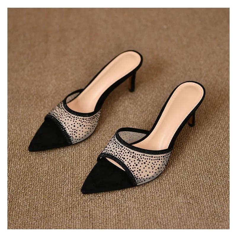 7.5cm Square Toe Fish Mouth Heel Sandals Square Toe Slippers Sexy Temperament Women Open-Toe Sandals  35-42