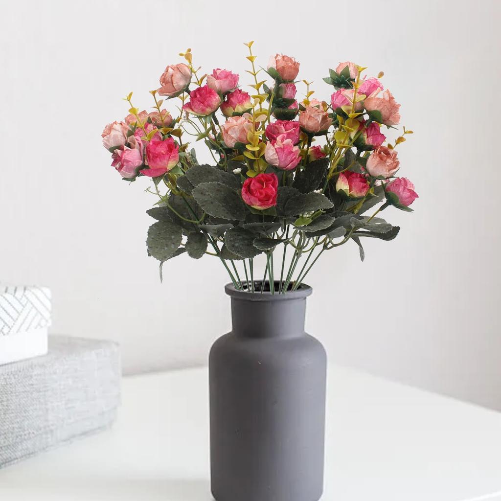 7 Branch 21 Heads Leaf Rose Artificial Flowers Fake Flower For Wedding Bridal Floral Bouquet Home Table Garden Decoration