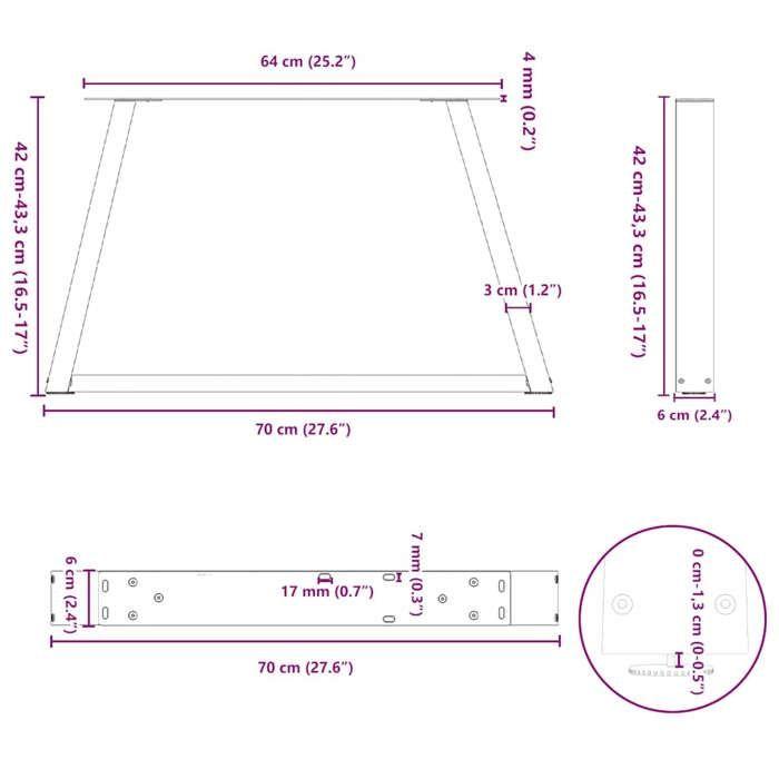 VidaXL Pieds de table basse en forme de V, 2 pièces, noir, 70 x (42-43,3) cm, acier 4012556