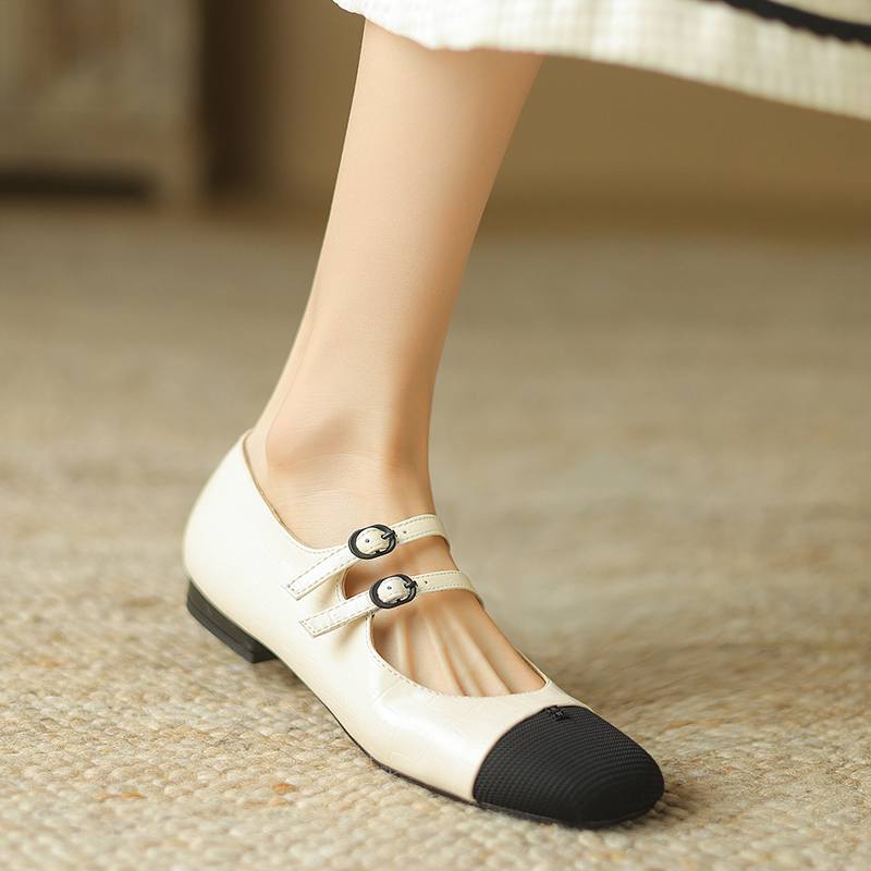 Krazing Pot Sauseskinn Rund Tå Tykke Lave Hæler Vår Sommer Mary Janes Pluss Størrelse 42 Blandet Farge Damepumps