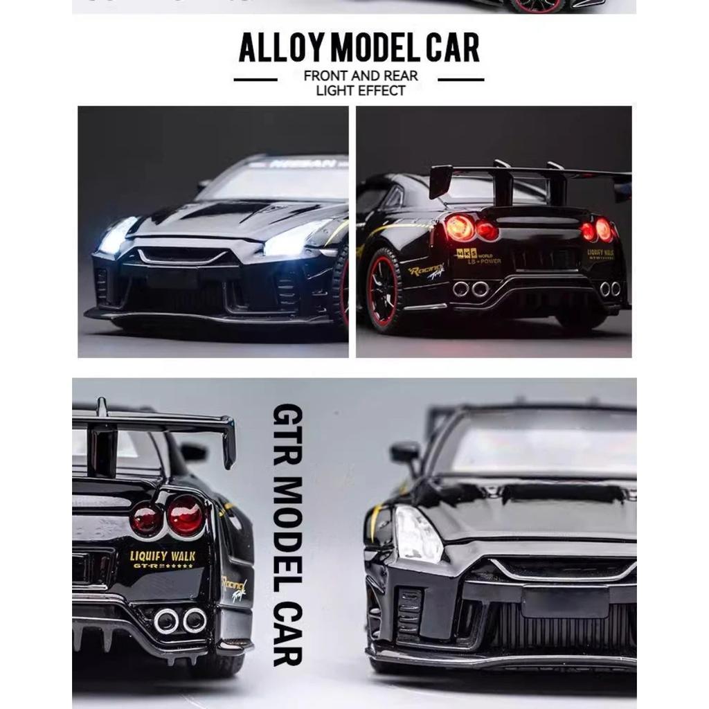 1/32 Scale Nissan GTR R35 Alloy Sports Car Diecast Model Sound & Light Desktop Collection Decorative Gift Boys Display Ornament