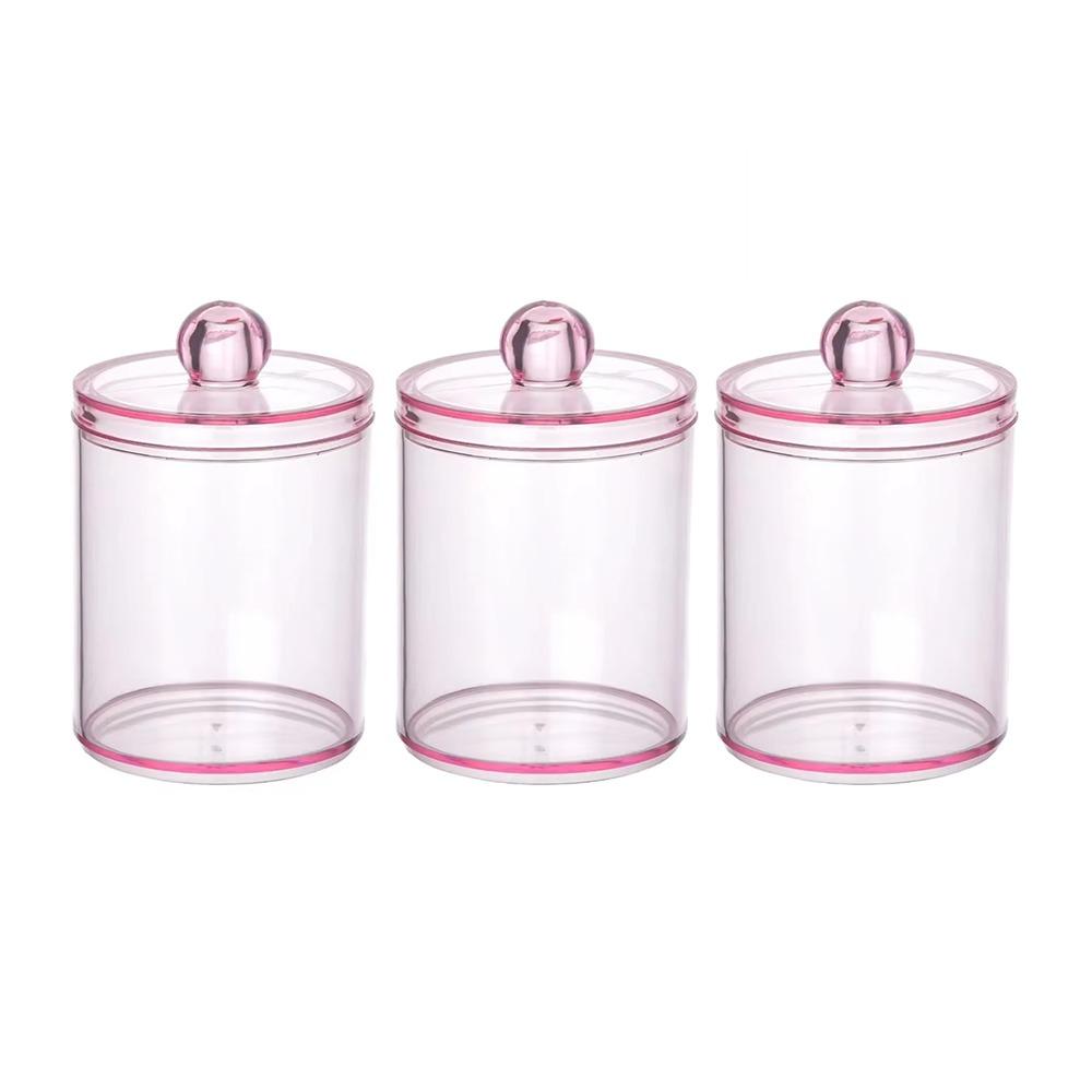 

3Pcs With Lids Cotton Swabs Holder Wide Mouth Waterproof Apothecary Jar Moisture-proof Clear Makeup Sponges Container Makeup рожевий