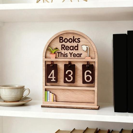 Book Read This Year Counter Track Up to 999 Book Wooden Annual Reading Goal Challenge Tracker with Number Signs Bookshelf Decoration Book Lovers Gift