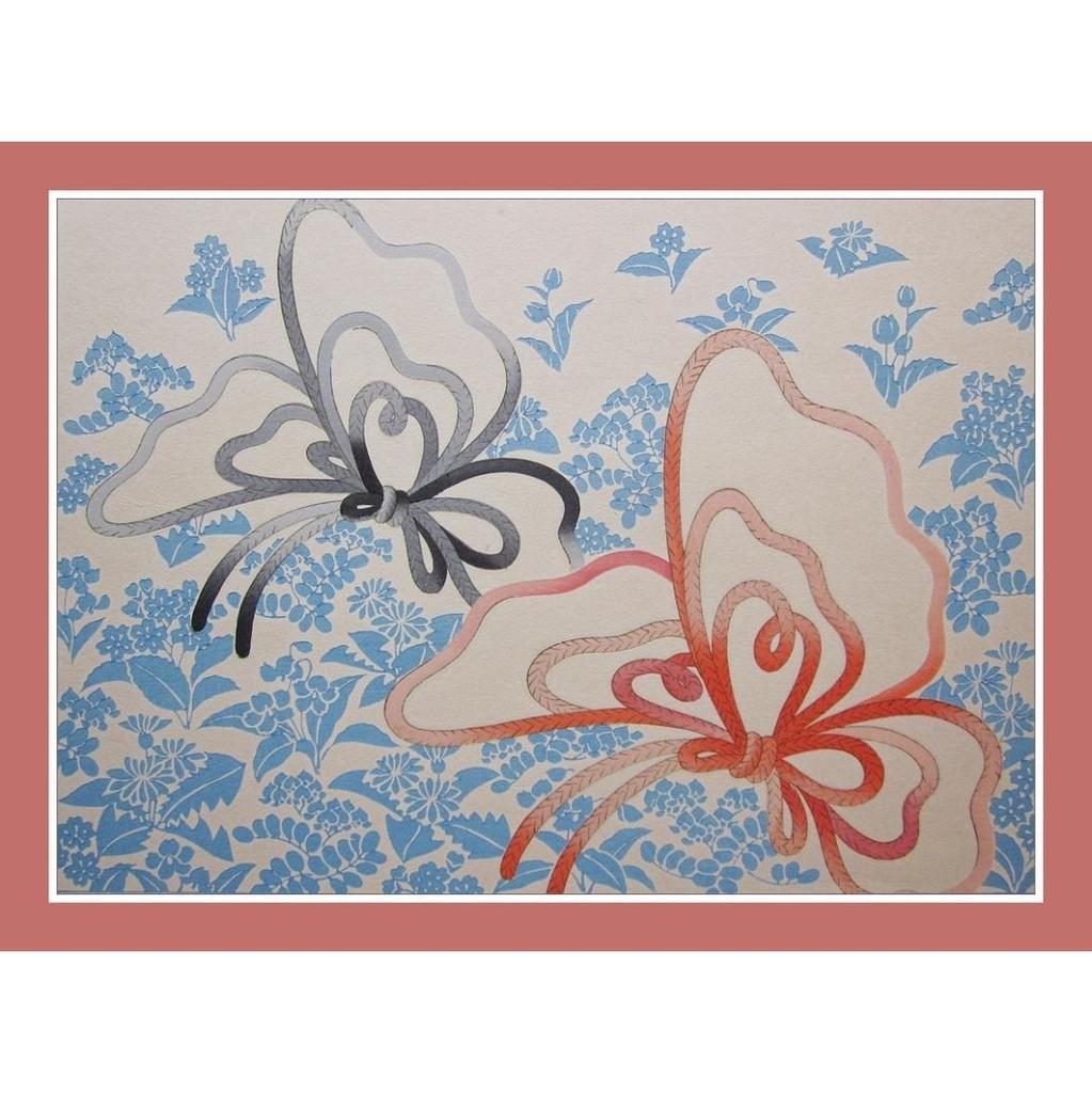 [USED] Woodblock print, knot pattern, butterfly