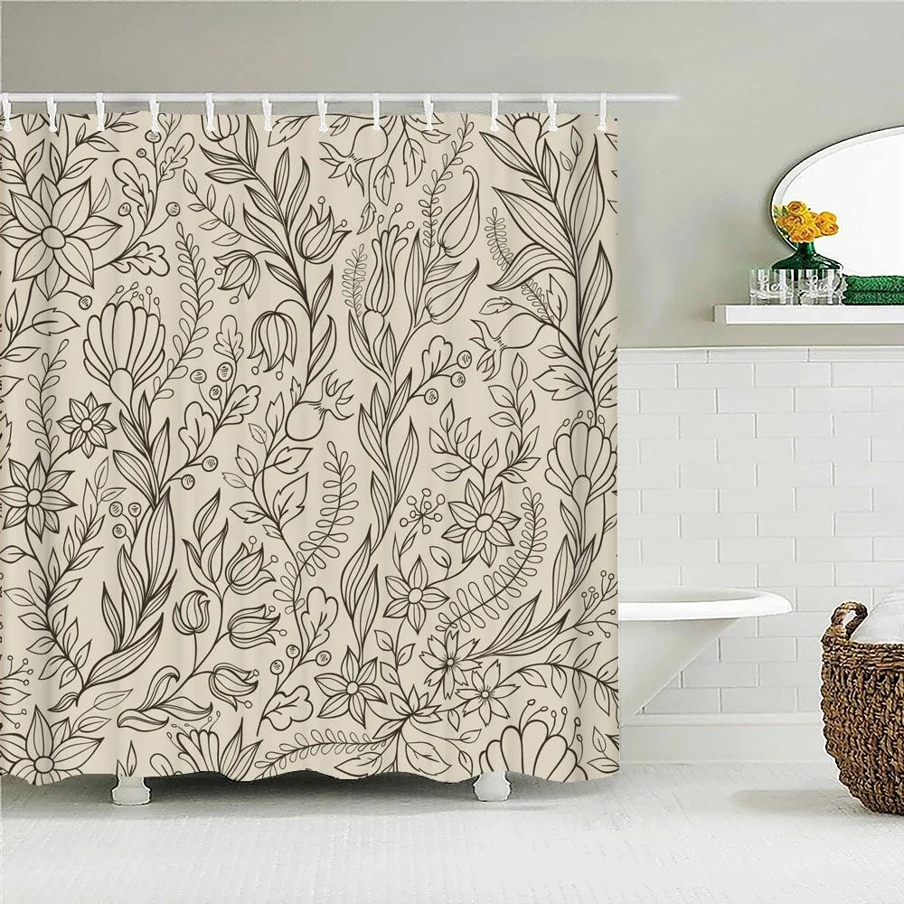 Tenda Doccia Nordica Motivo Floreale Piante Tende Bagno Paravento Doccia Impermeabile per Decorazione Bagno Casa Stampa Tenda Doccia