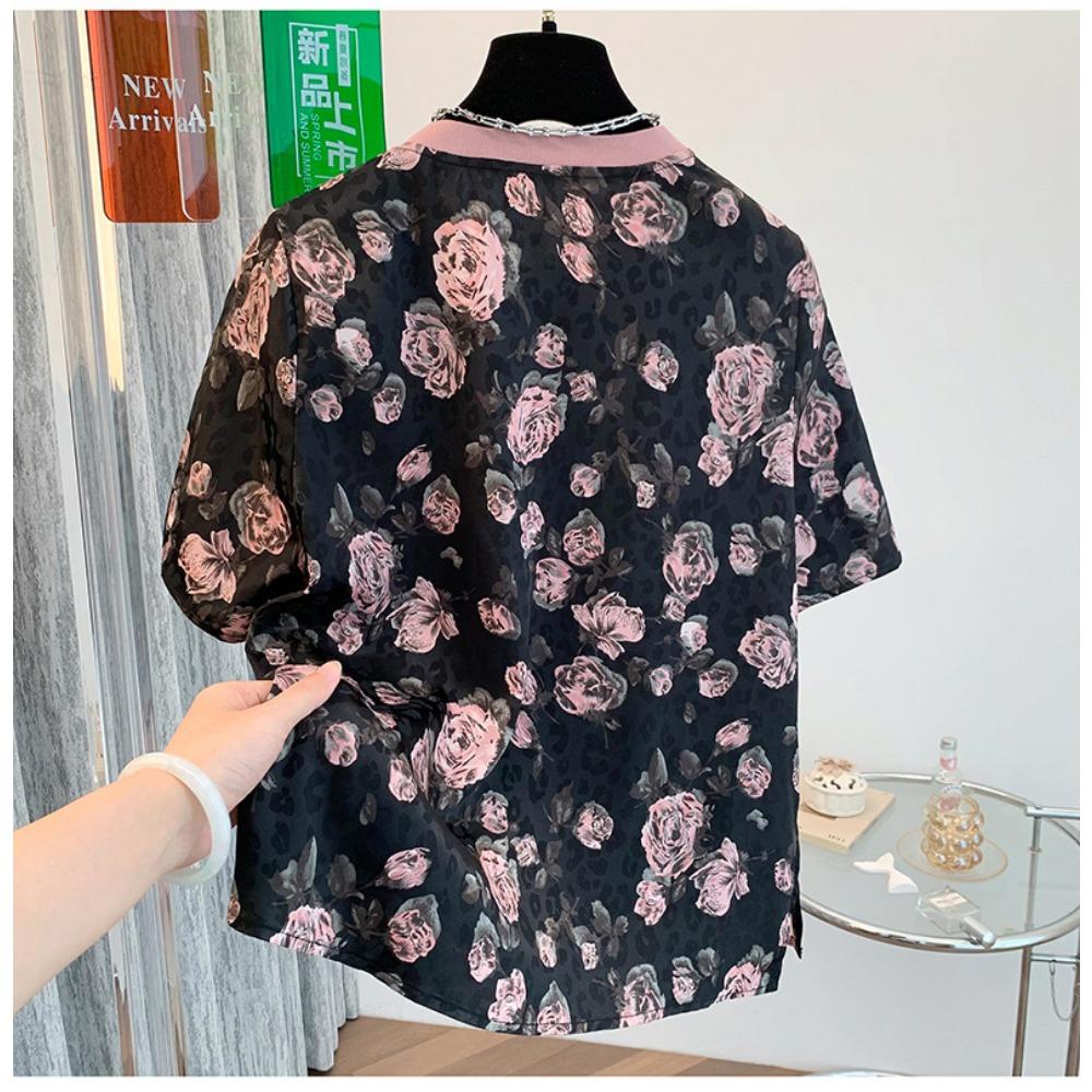 2025 Summer New Retro Flower Short-sleeved T-shirt Loose Shirt Top for Women