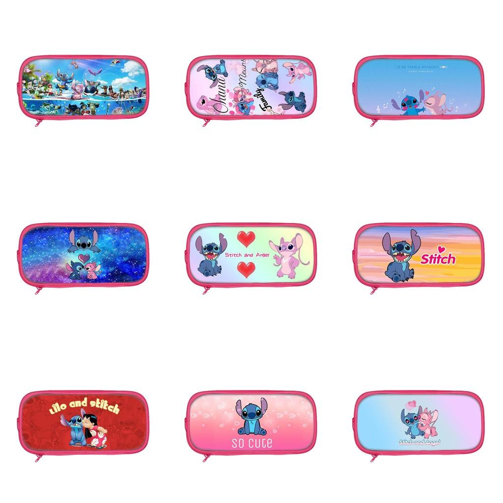 Stitch And Angel Cartoon Print Student Double Layer Stationery Storage Bag For Kids And School Use