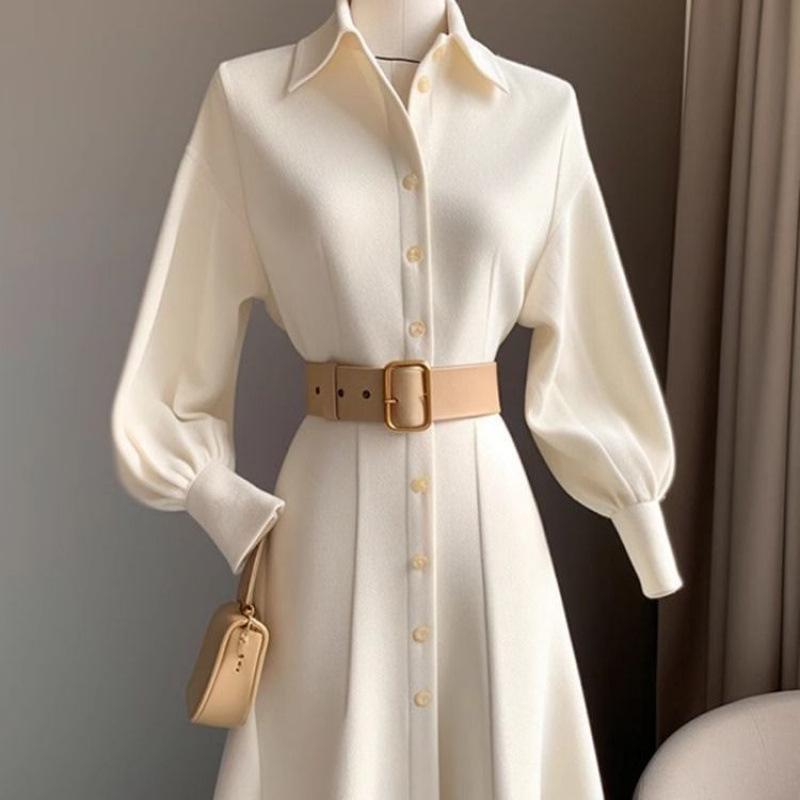 

Шикарное белое платье А-силуэта в корейском стиле - Приталенное, Идеально для осени/зимы M 50-55 kg