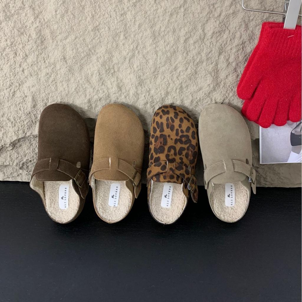 Baotou half slippers women's outer wear 2025 autumn and winter new platform French retro velvet shoes