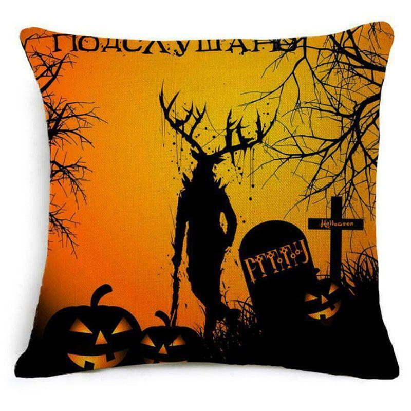 Cotton Linen Halloween Sofa Decor Cushion Cover With Stylish Pumpkin Design