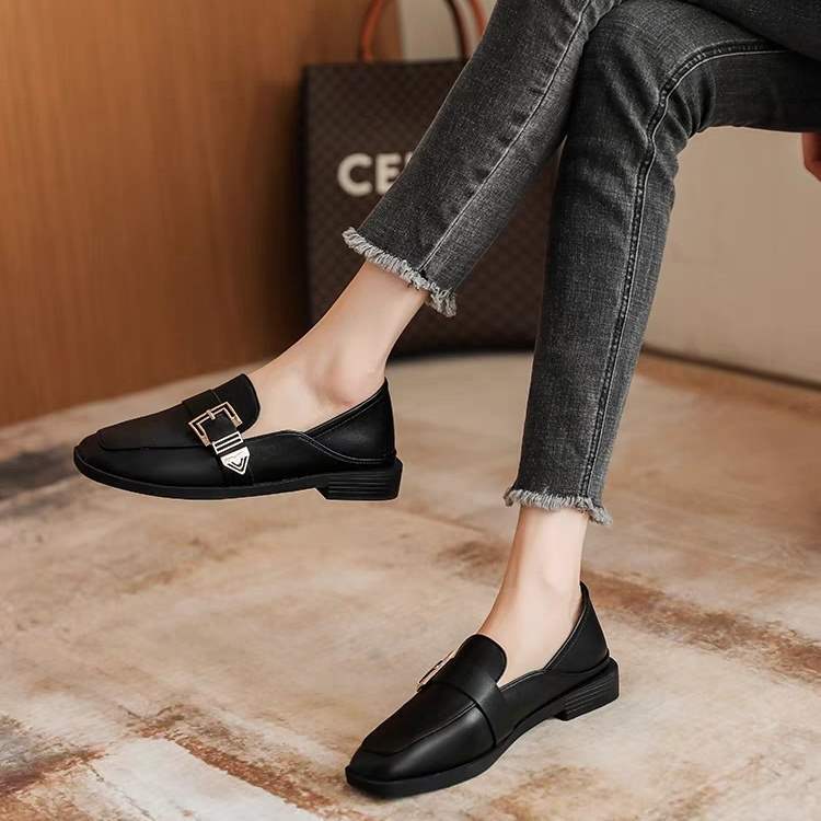 Wear Spring and Autumn New British Style Single Shoes Fashionable Black Flat Bottom Soft Sole One Pedal Niche Loafu Small Leather Shoes Women