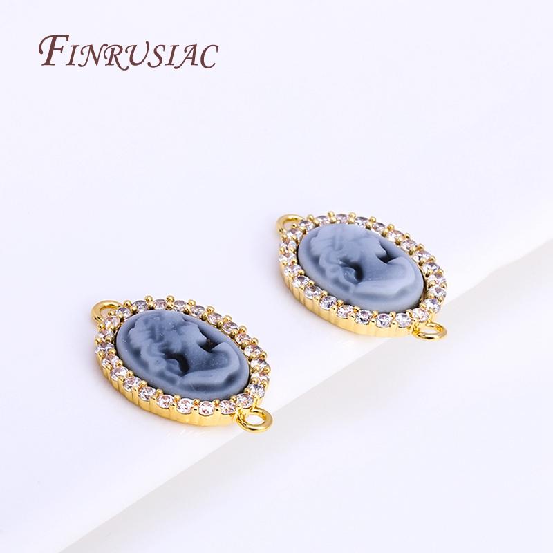 

3 Colors Inlaid Zircon Oval Cameo Pendants For Necklace Making,18K Real Gold Plated Connector Charm For DIY Bracelet Material 1 Piece
