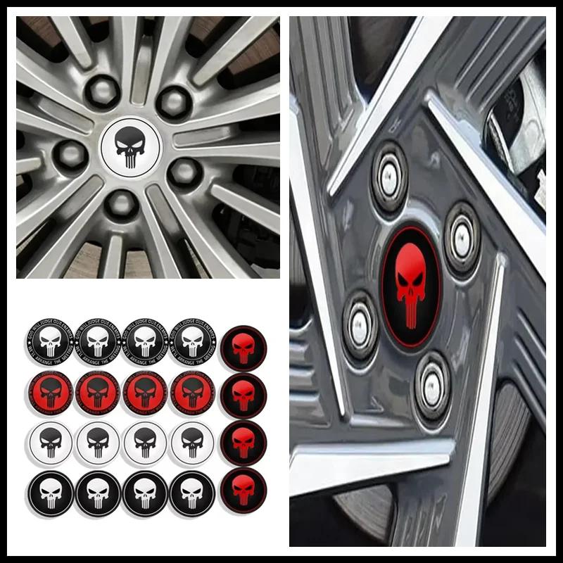 Car Decor 56mm 4pcs Skull Logo Car Wheel Center Hub Cap Aluminium Sticker For Universal Cars Styling Accessories