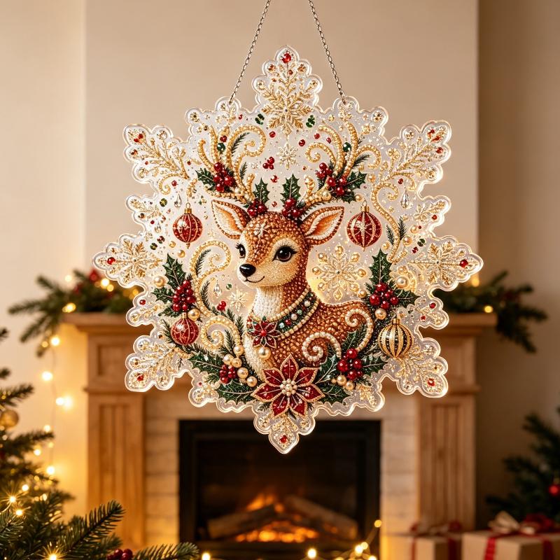 DIY Weihnachts-Perlenkunst-Set Acryl-Rundanhänger mit 3D-Perlenkette Hängende Bastelarbeit für Festivaldekoration