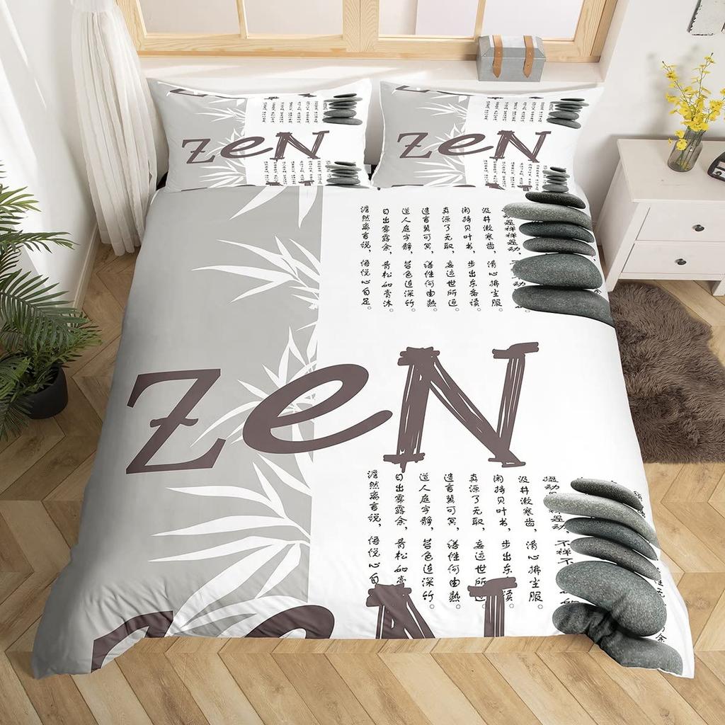 Zen Duvet Cover Set Sandy Beach Meditation Bedding Set Zen Stones Comforter Cover Tranquil Nature Artwork Quilt Cover Full Size
