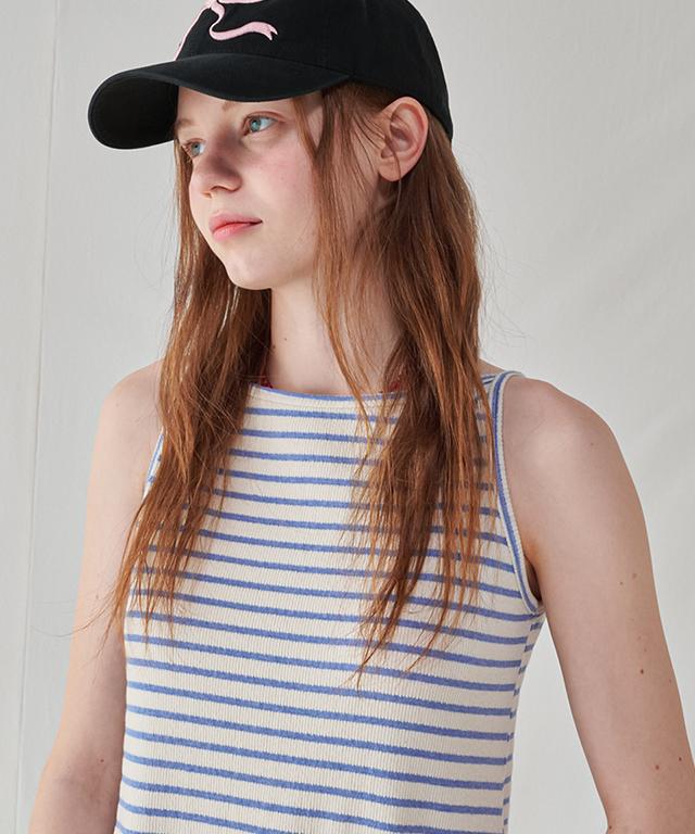 RONRON Boatneck Sleeveless Long Dress Blue Stripe