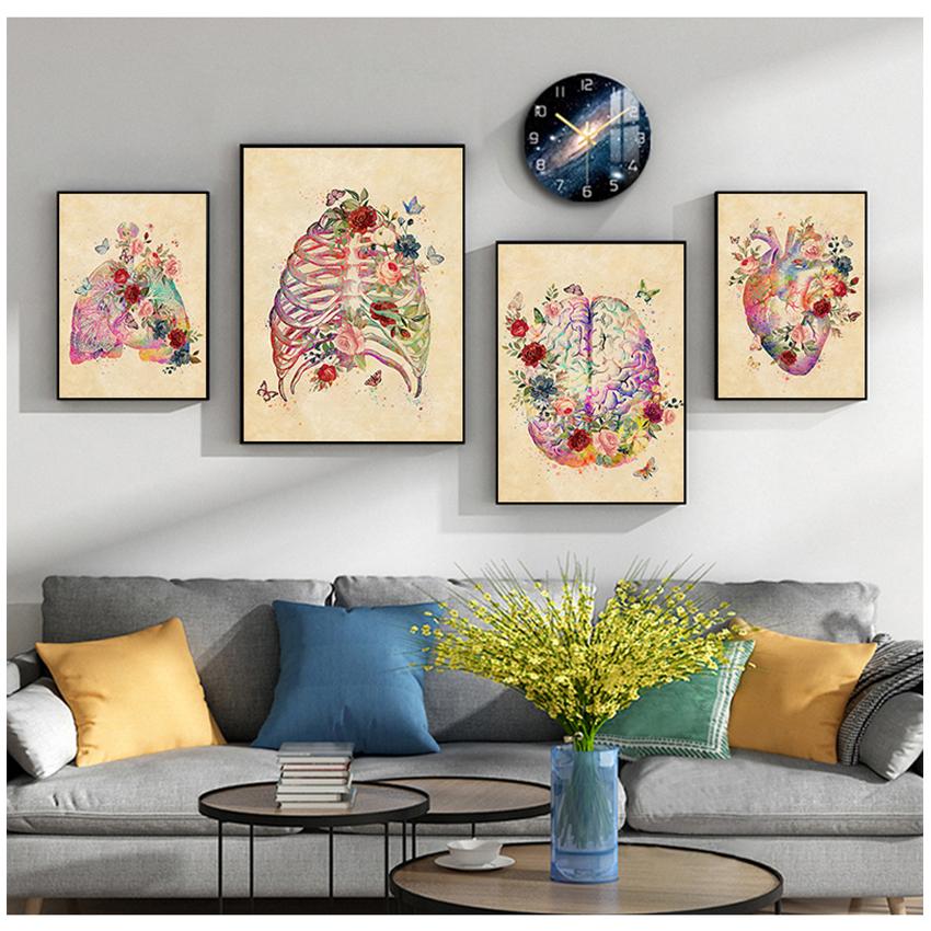 And Prints Wall Pictures For Living Room Decor Brain Heart Skull Flower Anatomy Vintage Wall Art Canvas Painting Nordic Posters
