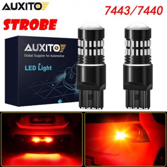 7443 7440 7444 LED Brake Stop Tail Lights Bulbs Lamps Pure Red Bright Lot 1 Pair (with Flash Strobe
