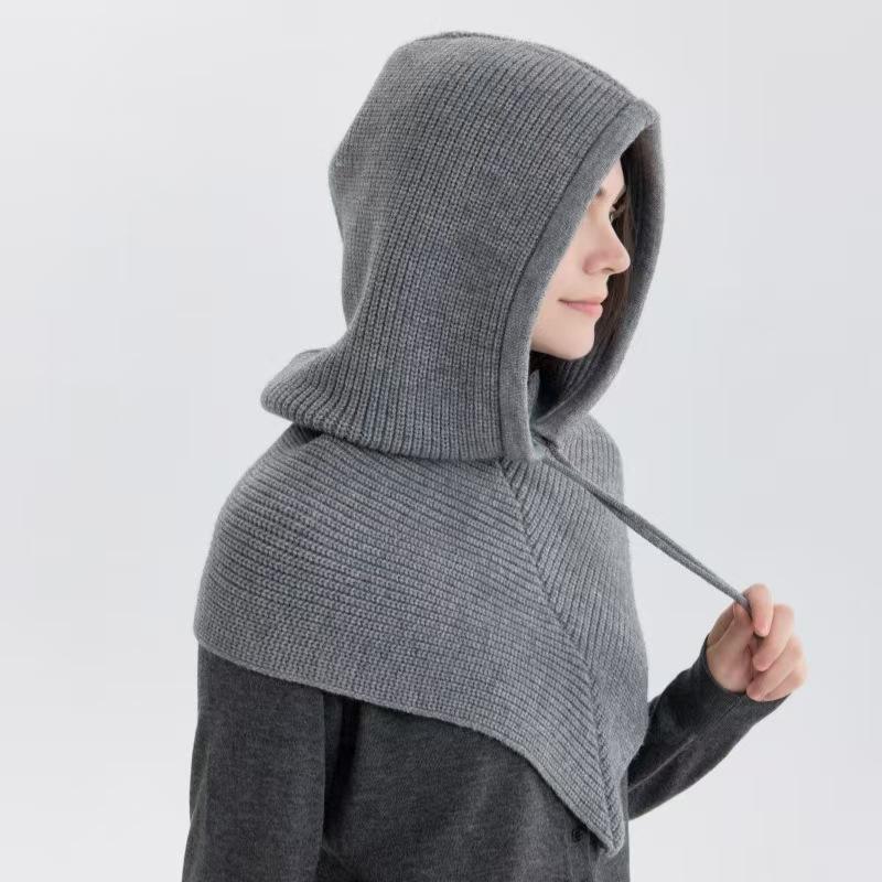 Knit Hat, Versatile Fashion Hooded Shawl for Fall Winter Warmth and Outdoor Wear, Gray