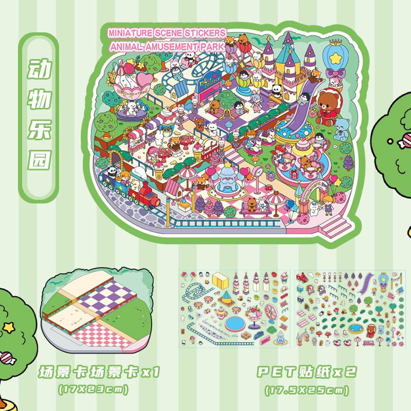 Kawaii 3D Cartoon Miniature Scene Pocket Cabin Stickers Fun DIY Stacking Landscape Scrapbook Decor Stickers