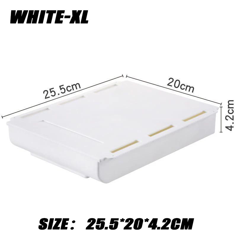 2pc White SelfAdhesive Storage Drawer Box Makeup Pencil Tray Desk Hidden Under Desk Stand Self-adhesive Under-drawer Storage Box